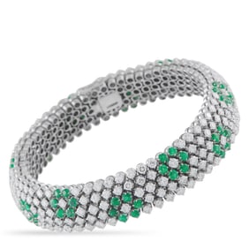 11.00ctw Diamond, 6.50ctw Emerald and 18K Bracelet