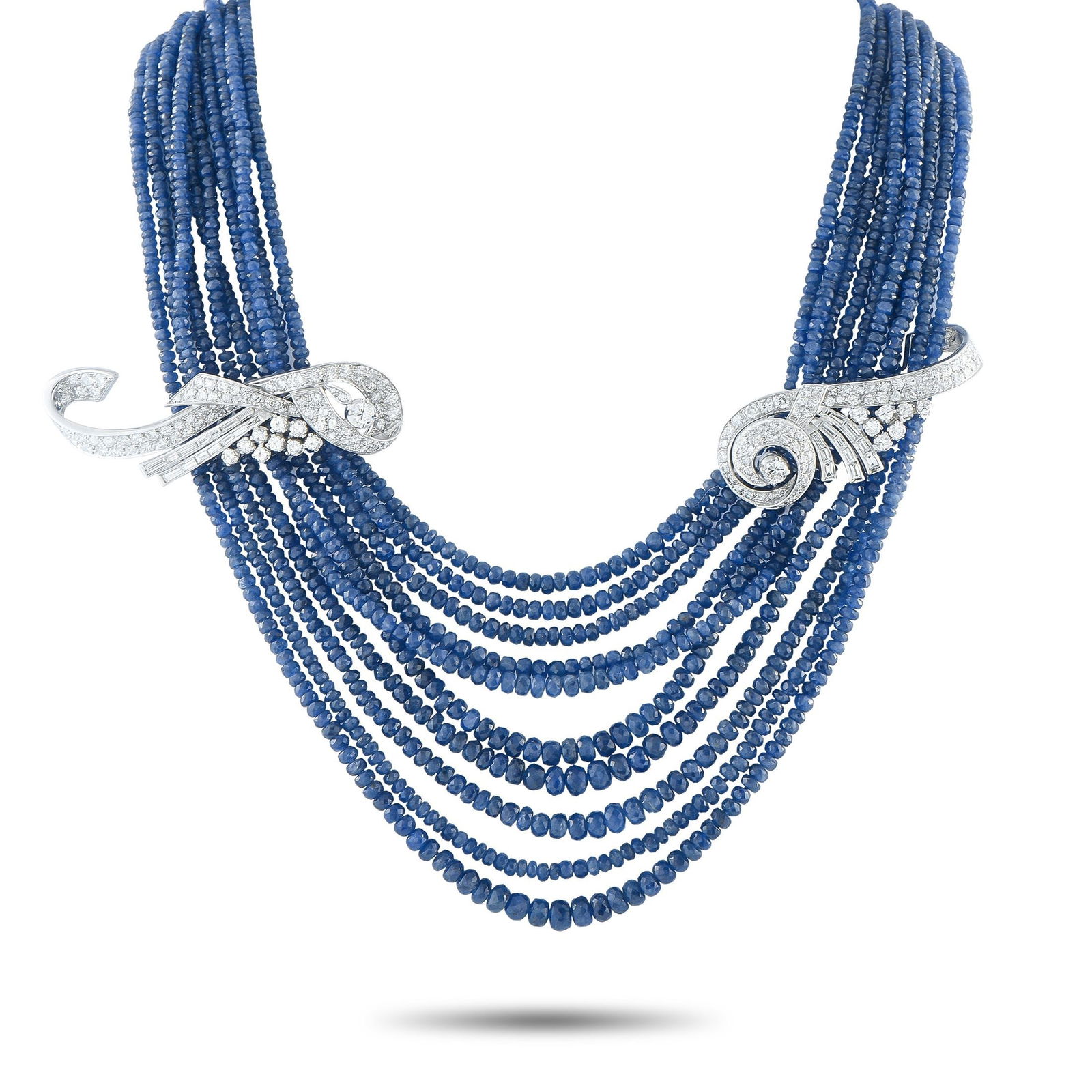 400.00ctw Blue Sapphire, 9.75ctw Diamond, 18K Necklace: 400.00ctw Blue Sapphire, 9.75ctw VS2-SI1/G-H Diamond and 18K White Gold Multi-Strand Necklace - A breathtaking display of color and craftsmanship, this multi-strand necklace makes an unmistakable stat