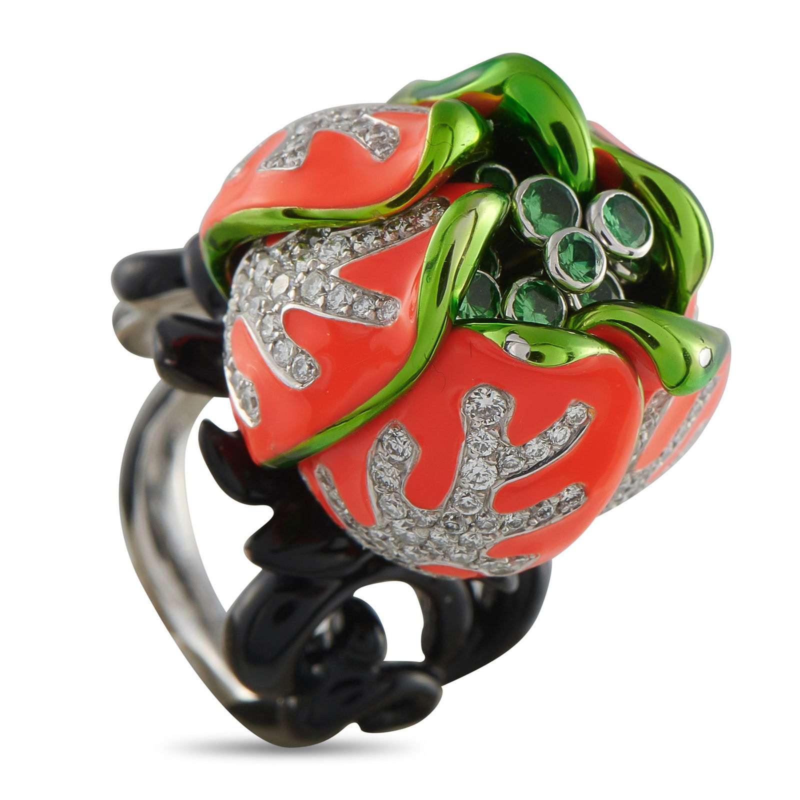 Dior Milly Carnivora 2.70ctw Diamond, Tsavorite, 18K Ring: Dior Milly Carnivora 2.70ctw Diamond, 0.80ctw Tsavorite Garnet and 18K White Gold Ring - Inspired by Christian Dior's beloved Milly-la-Fort gardens, this imaginative ring from the Milly Carnivora coll