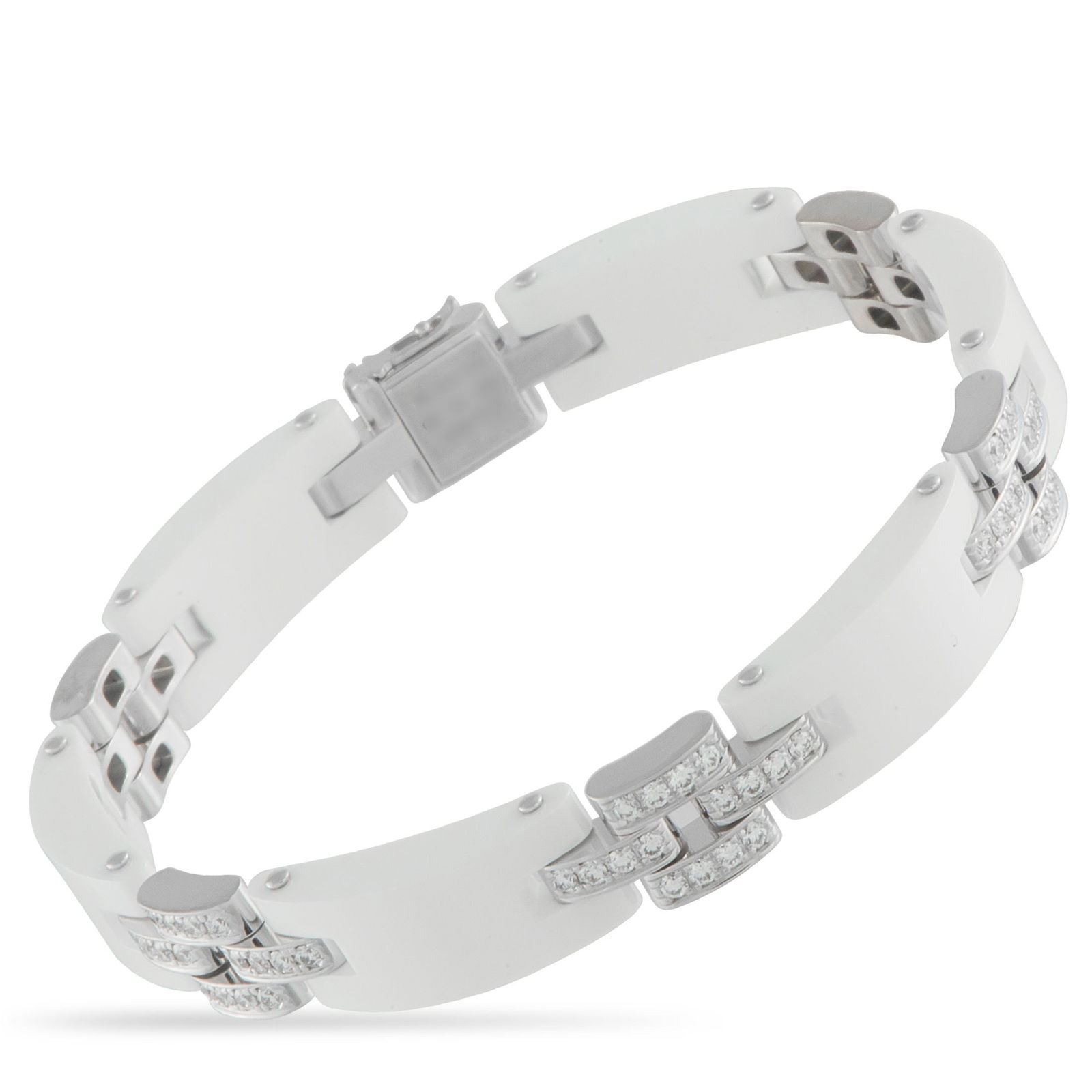 Cartier 2.00ctw Diamond, Ceramic, and 18K Bracelet: Cartier Maillon Panthere 2.00ctw VS1-VS2/E-F Diamond, Ceramic and 18K White Gold 6.5" Bracelet - Offering a fresh and sophisticated interpretation of an iconic design, this Maillon Panthere bracelet b