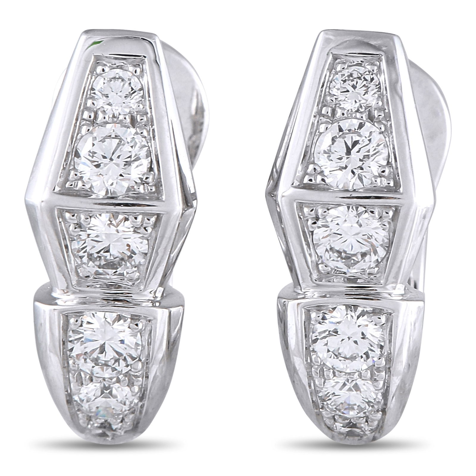 Bvlgari Serpenti 1.52ctw Diamond and 18K Earrings: Bvlgari Serpenti 1.52ctw Diamond and 18K White Gold Earrings - These Bvlgari Serpenti earrings will add a touch of luxury to any occasion. Designed to resemble a stylized snakes head, the sleek 18K