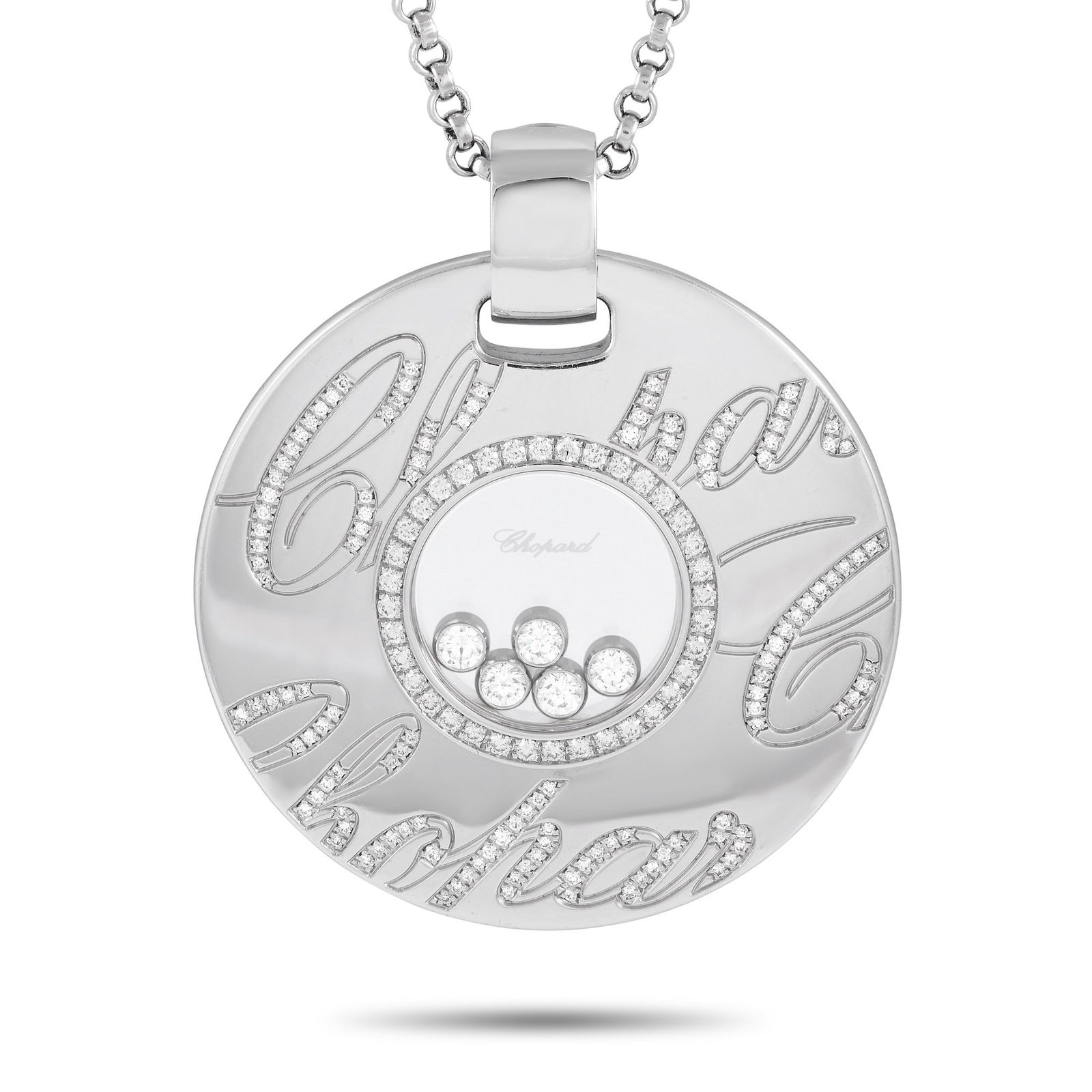 Chopard Happy Diamonds 1.14ctw Diamond 18K Necklace: Chopard Happy Diamonds 1.14ctw Diamond and 18K White Gold Pendant Necklace W/Box and Papers - This exquisite necklace from Chopard's Happy Diamonds collection is a true showstopper. The pendant