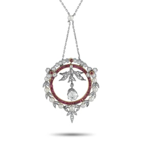 1.95ctw Diamond, Ruby, Platinum and 18K 16" Necklace