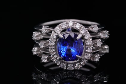 2.00ct Blue Sapphire, 1.00ctw Diamond and 18K Ring