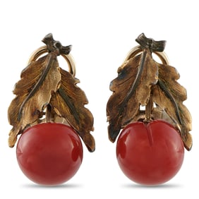 Buccellati 18K and 12mm Red Coral 1" Ear Clips