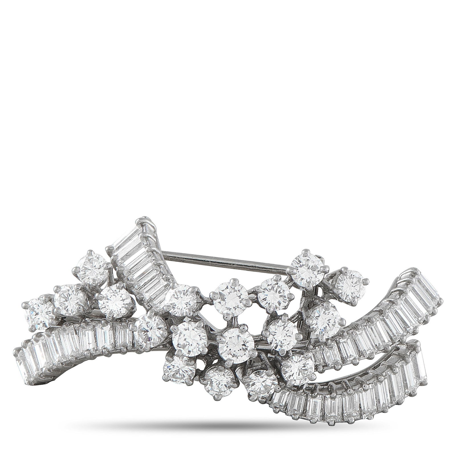 Boucheron 4.25ctw VS/F-G Diamond and Platinum Brooch: Boucheron 4.25ctw VS/F-G Diamond and Platinum Brooch - This exquisite Boucheron brooch is a refined example of the house's elegant design and exceptional craftsmanship. Crafted in platinum, the fluid