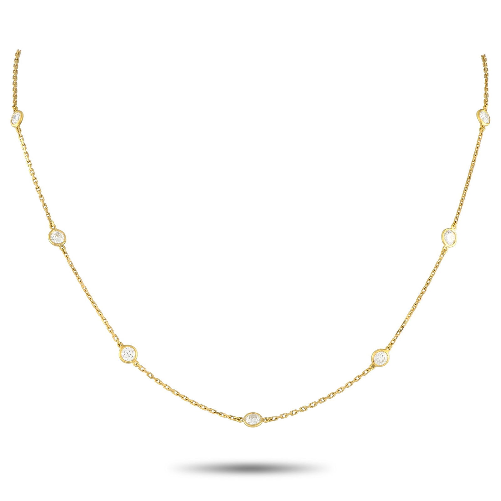 Tiffany & Co. Elsa Peretti 2.50ctw Diamond 18K Necklace: Tiffany & Co. Elsa Peretti Diamonds by the Yard 2.50ctw Diamond and 18K Yellow Gold Necklace - Timeless and effortlessly elegant, this exquisite necklace from Tiffany & Co.'s iconic Diamonds by the Ya