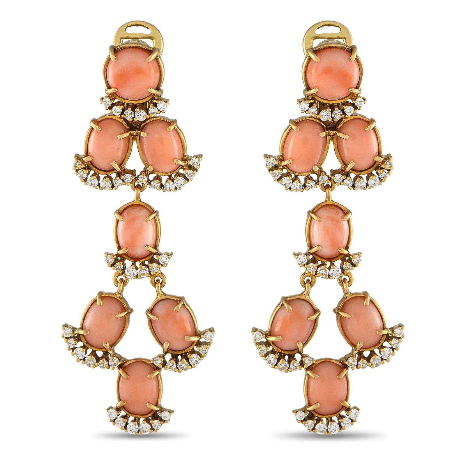Laura Munder 1.35ctw Diamond, 18K and Coral Ear Clips (1 of 3)