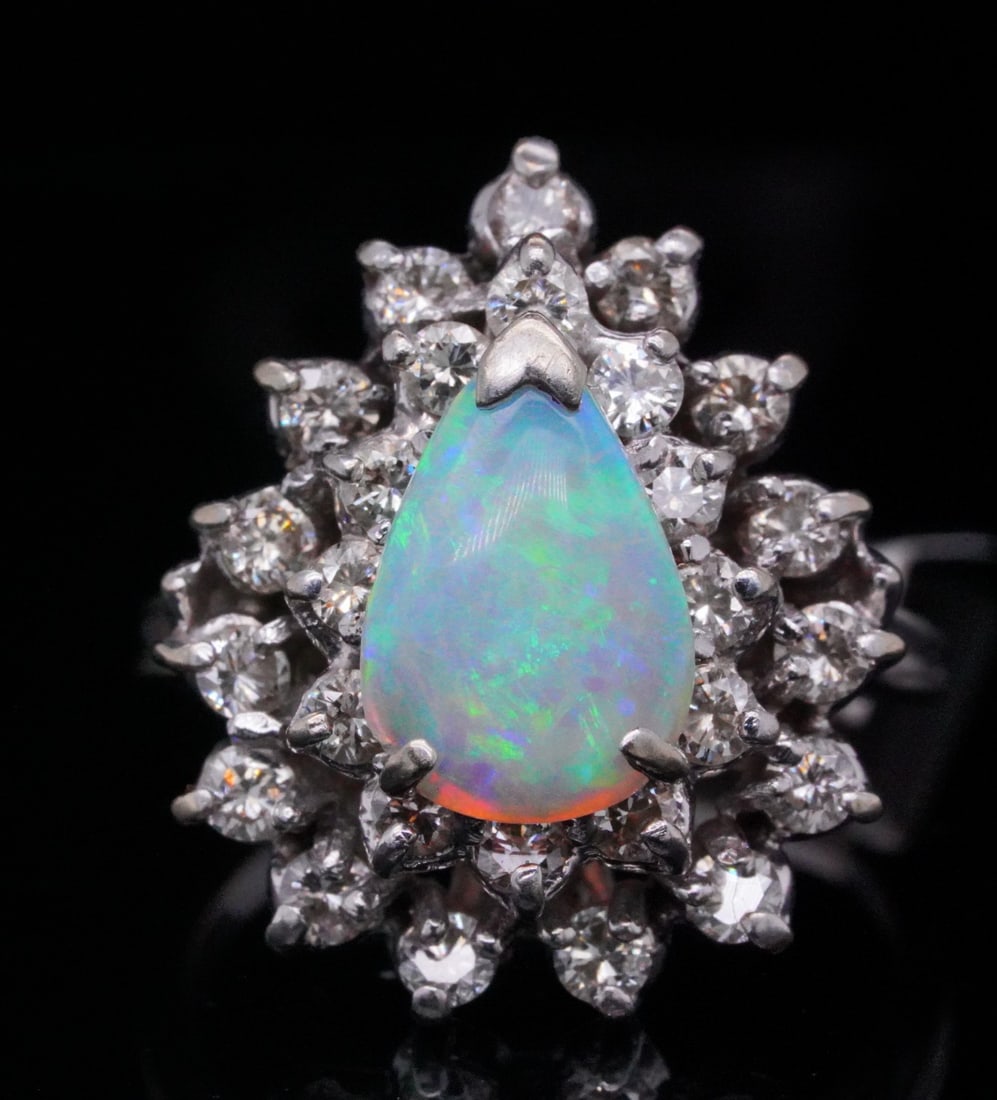 11mm Opal, 1.35ctw SI1-SI2/H-J Diamond and 14K Ring (1 of 6)