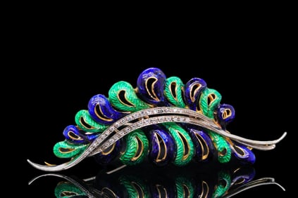 Italian 18K, 0.17ctw VS Diamond and Enamel Brooch
