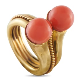 Tambetti Vintage 18K Yellow Gold and Coral Ring