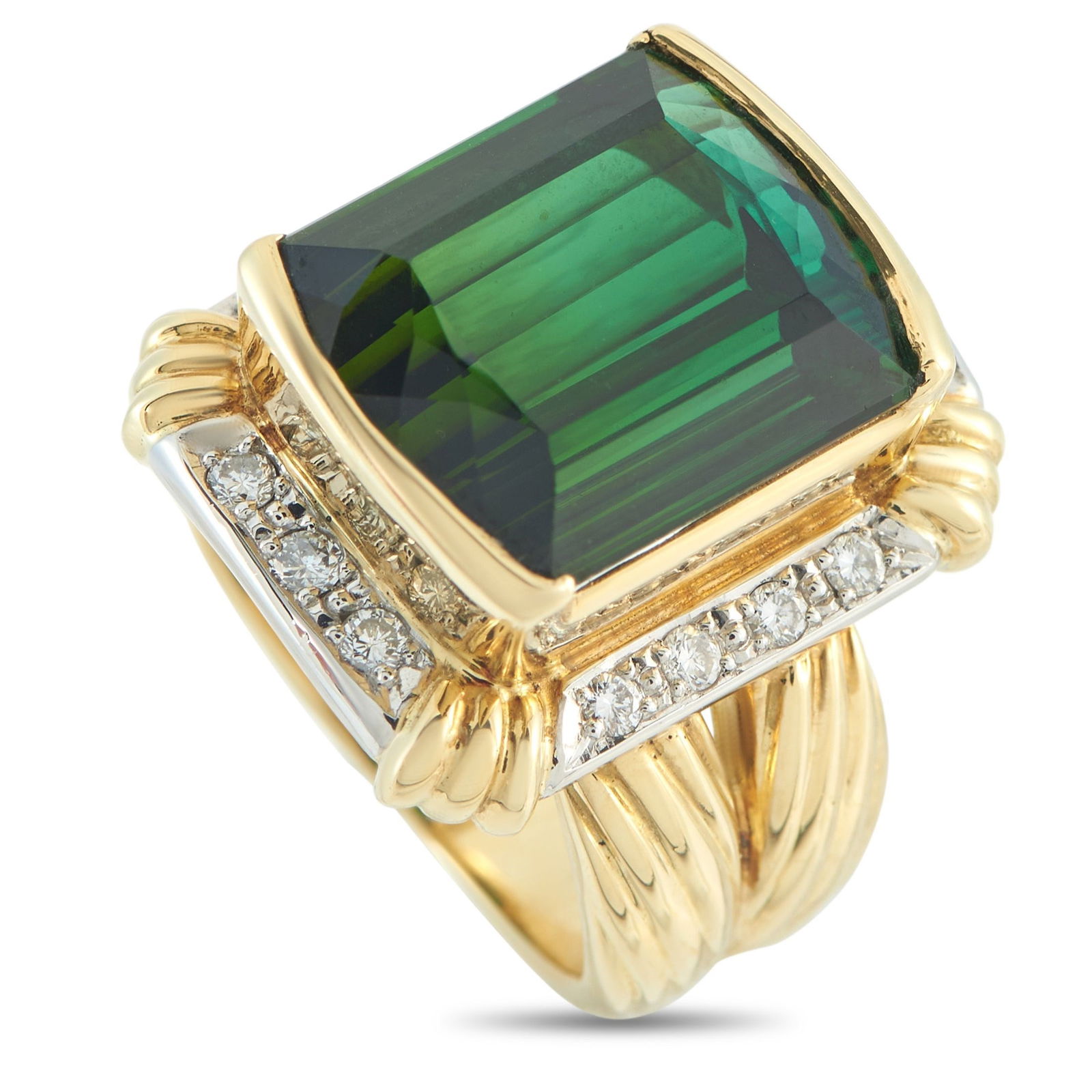 12.75ct Green Tourmaline, 0.30ctw Diamond and 18K Ring (1 of 4)