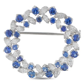 Oscar Heyman 2.50ctw Sapphire, 1.70ctw Diamond, Platinum Brooch