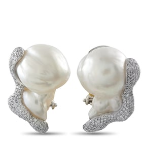 Yvel 2.15ctw Diamond, Baroque Pearl and 18K Earrings