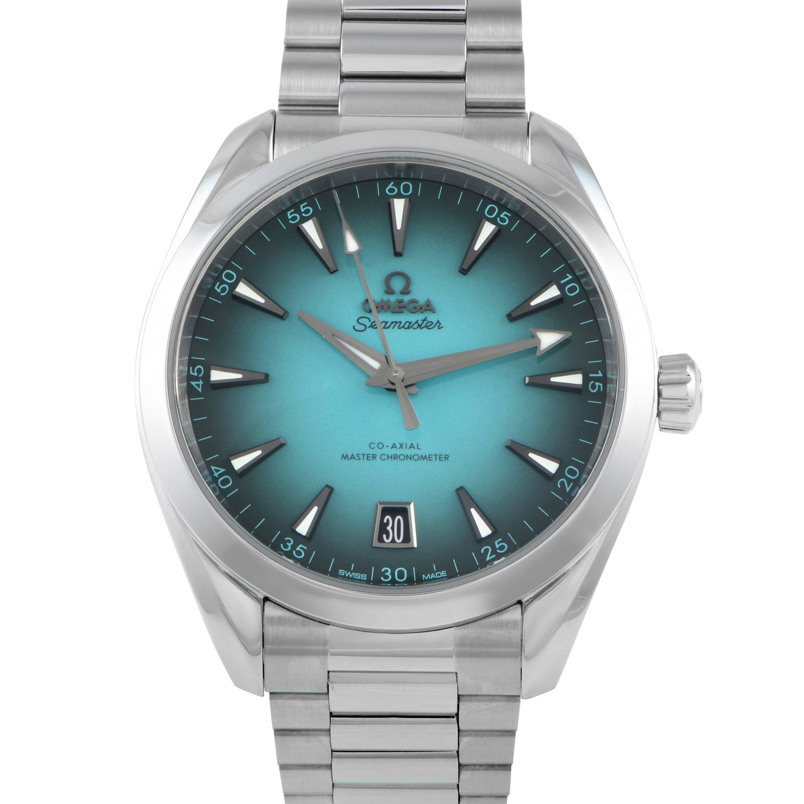 Omega Seamaster Aqua Terra 41mm Turquoise Dial Watch: Omega Seamaster Aqua Terra 41mm Turquoise Dial Stainless Steel Watch Ref. 220.10.41.21.03.006 W/Box and Papers - A modern interpretation of Omega's maritime legacy, this Seamaster Aqua Terra ref. 220.