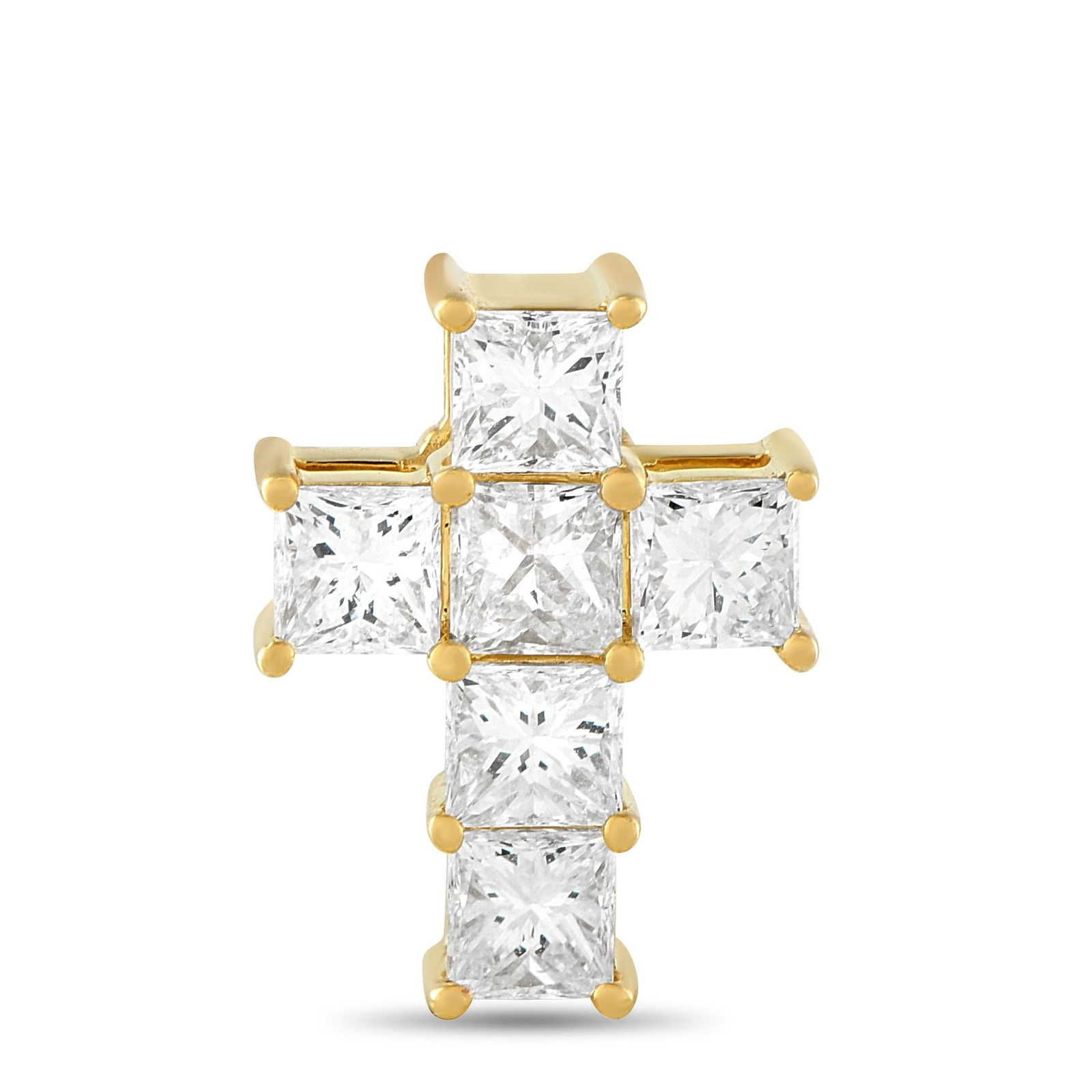 2.40ctw Diamond and 18K Yellow Gold 0.70" Cross Pendant: 2.40ctw SI1-SI2/G-H Diamond and 18K Yellow Gold 0.70" Cross Pendant - Timeless and elegant, this refined cross pendant embodies enduring faith and sophistication. Crafted in 18K yellow gold, the desig