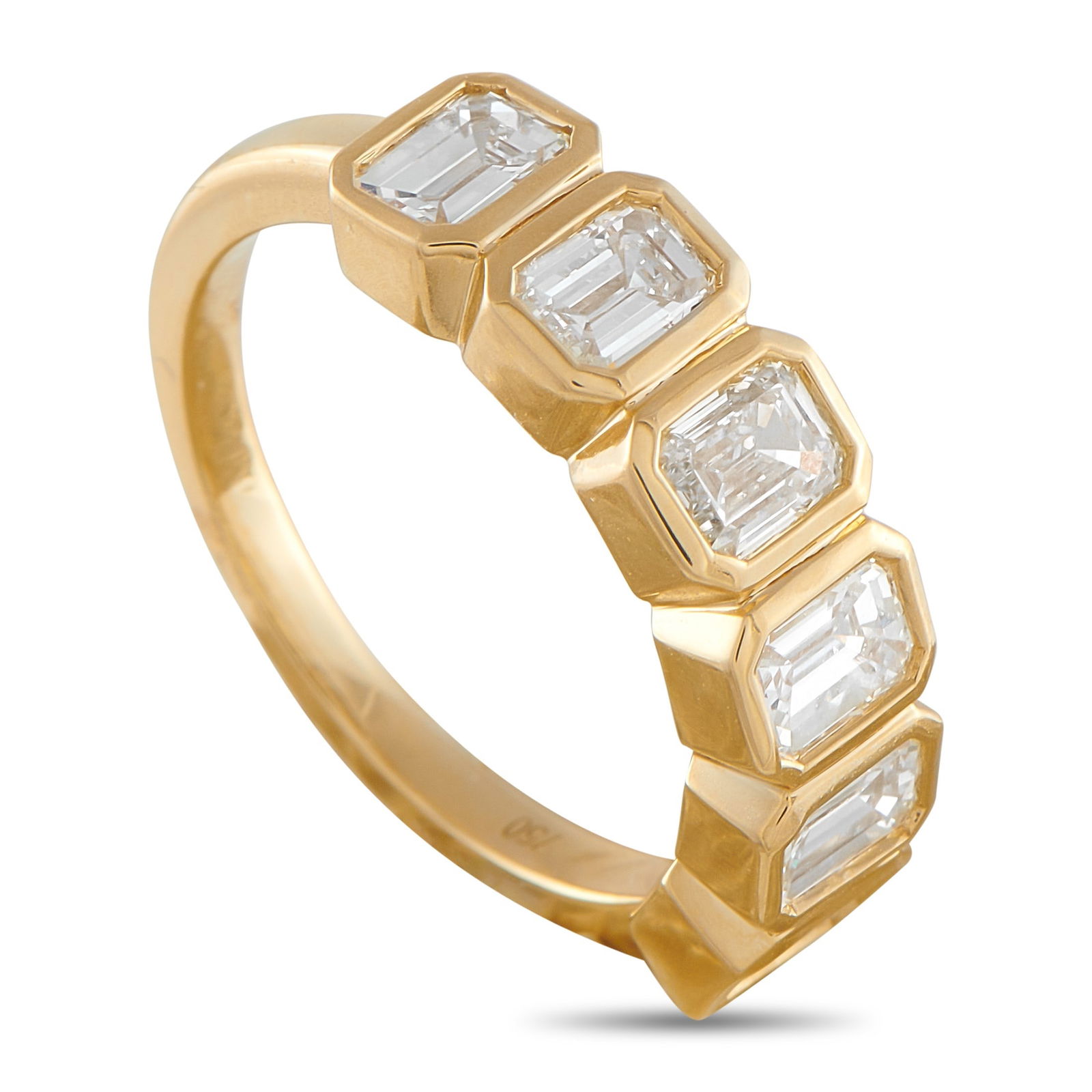 2.00ctw Diamond and 18K Yellow Gold 6-Stone Ring: 2.00ctw Diamond and 18K Yellow Gold 6-Stone Ring - Sleek and contemporary, this chic six-stone ring offers refined brilliance in a clean, modern design. Emerald-cut diamonds totaling approximately 2.0