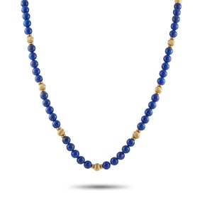 18K Yellow Gold and Lapis Bead 24" Necklace