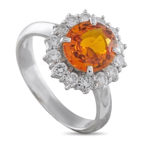 2.15ct Orange Sapphire, 0.50ctw Diamond, Platinum Ring