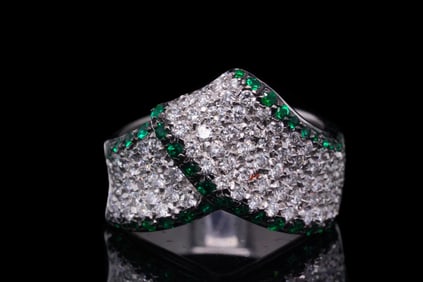 Italian 1.60ctw Diamond, 0.50ctw Emerald and 18K Ring