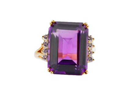 28.00ct Amethyst, 0.75ctw Diamond and 14K Ring