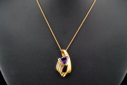 4.00ct Amethyst, 0.25ctw Diamond and 14K 20" Necklace