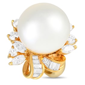 13mm Pearl, 0.85ctw Diamond and 18K Yellow Gold Ring