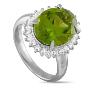 6.50ct Peridot, 0.50ctw Diamond and Platinum Ring