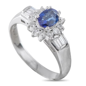Platinum, 0.65ct Sapphire and 0.35ctw Diamond Ring