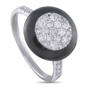 Platinum, 0.45ctw Diamond and Black Enamel Ring