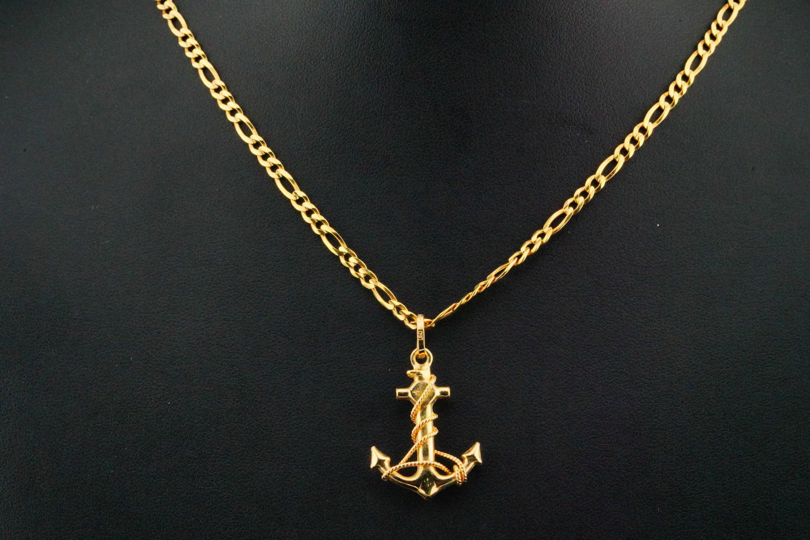 14K Yellow Gold 1.25" Anchor Pendant on 22" Figaro Chain (1 of 8)