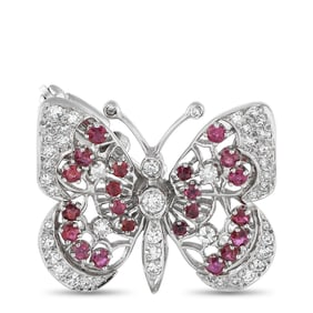 14K, 0.65ctw Diamond and 0.50ctw Ruby Butterfly Brooch