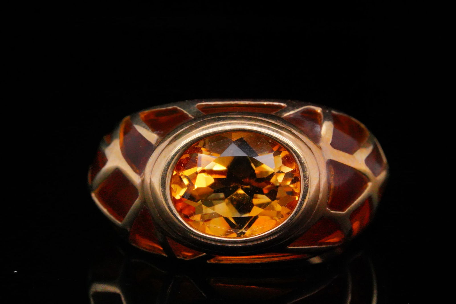 4.00ct Citrine, Enamel and 10K Yellow Gold Ring (1 of 8)