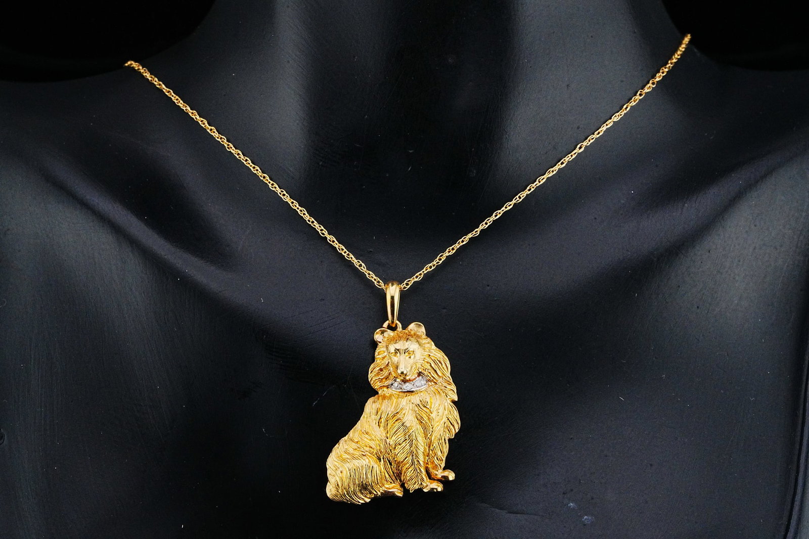 10K Yellow Gold 18" Dog Pendant Necklace W/Diamonds (1 of 3)