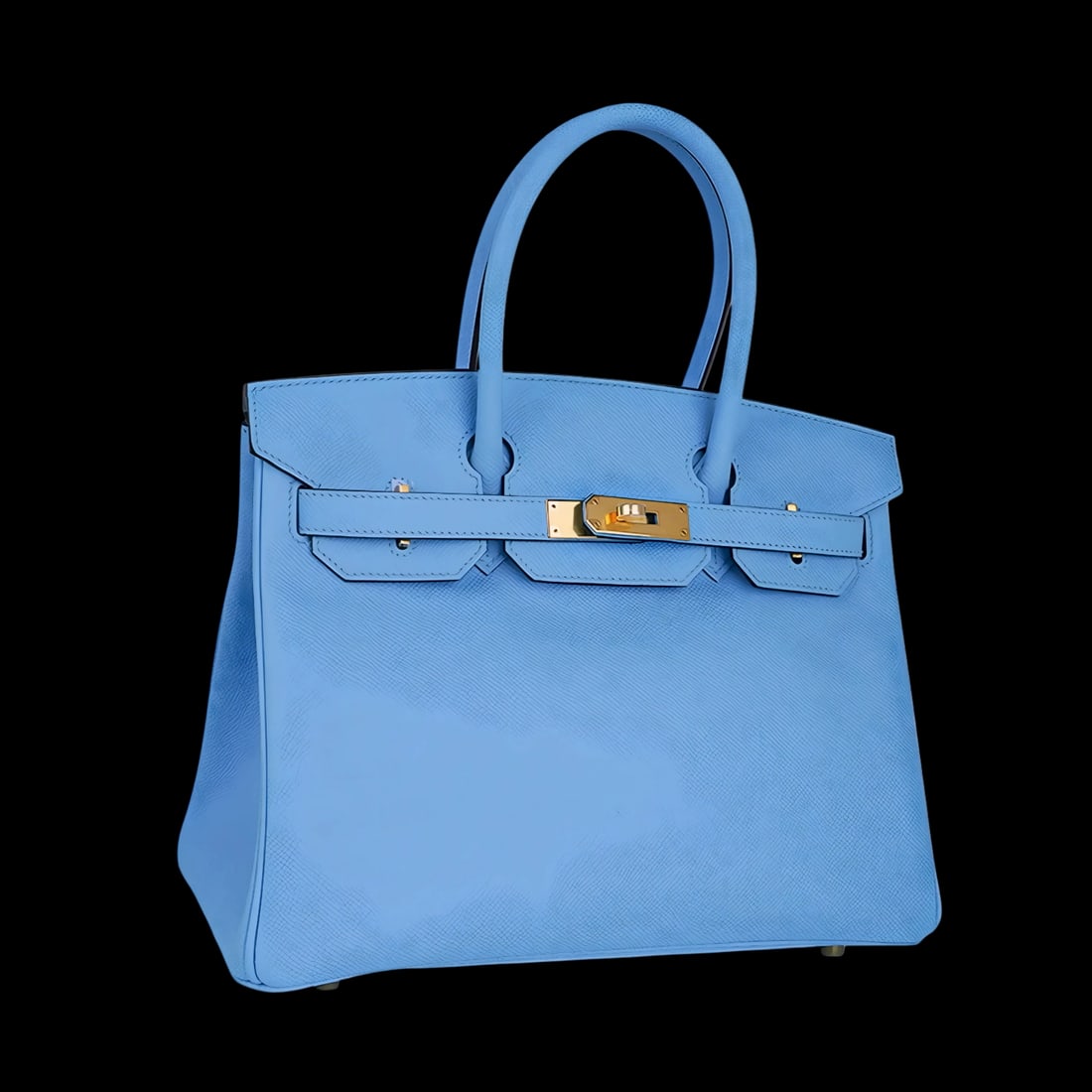 Hermes Birkin 30 Blue Celeste Epsom Gold Hardware Bag: Hermes Birkin 30 Blue Celeste Epsom Gold Hardware Bag - Guaranteed Authentic - The Hermes Birkin 30 in Bleu Celeste Epsom Leather is a rare and stunning sky blue bag accented with Gold hardware. Craft