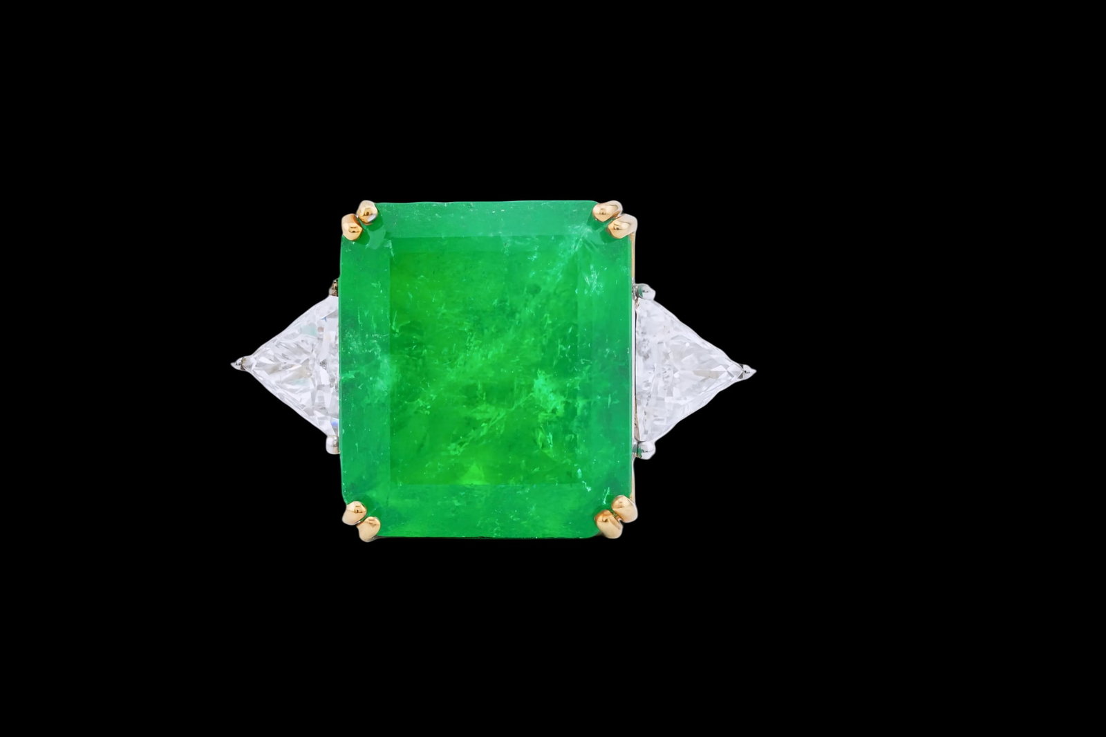 13.98ct GIA Colombian Emerald, 1.00ctw Diamond, 18K Ring: 13.98ct GIA Certified Colombian Emerald, 1.00ctw VS1-SI1/F-H Diamond and 18K White/Yellow Gold Ring - This item will come with a $67,000 insurance valuation report in the winning bidder's name by a gr