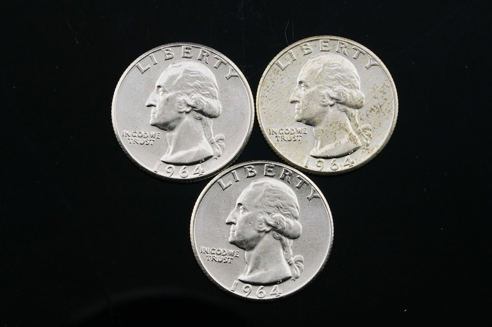 (3) 1964 90% Silver Washington Quarters BU/GEM (1 of 2)