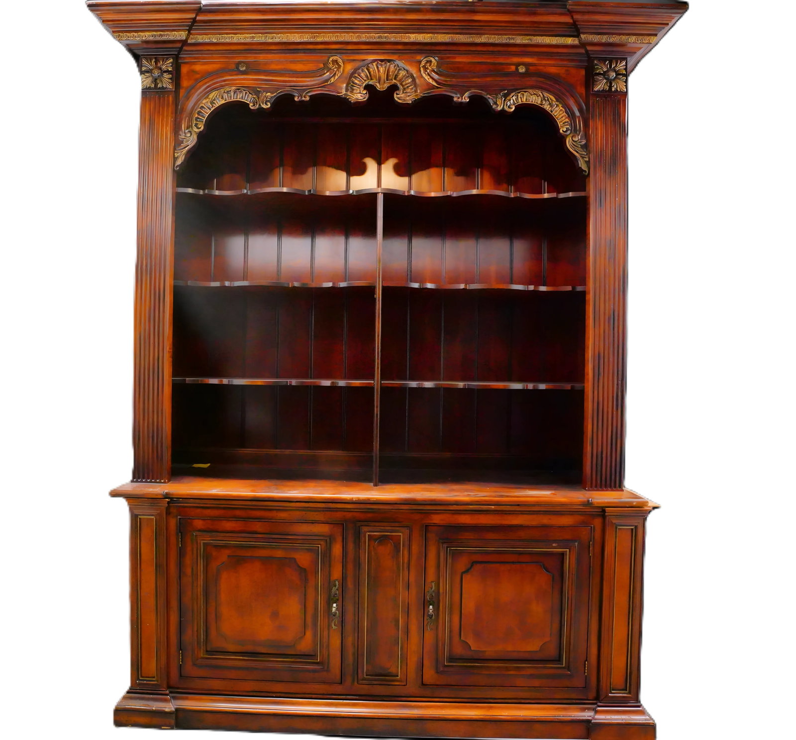 Antique Mahogany Breakfront Cabinet with Carved Cornice (1 of 4)