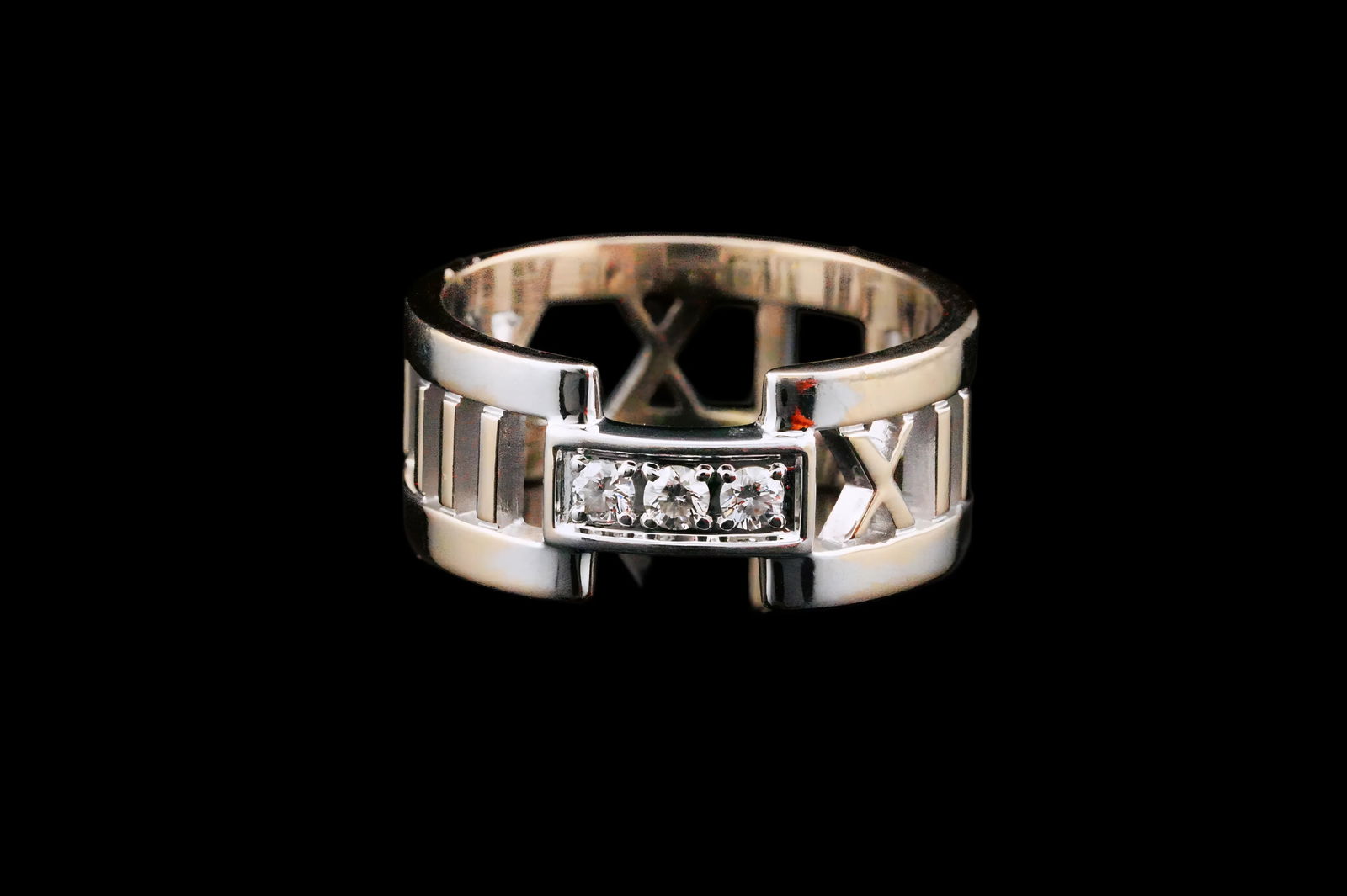 Tiffany & Co. 18K Yellow Gold 3-Diamond Atlas Ring: Tiffany & Co. 18K Yellow Gold 3-Diamond Atlas Ring - Iconic and timeless, this classic ring from Tiffany & Co.'s Atlas collection is crafted in solid 18K yellow gold and features the signature Roman n