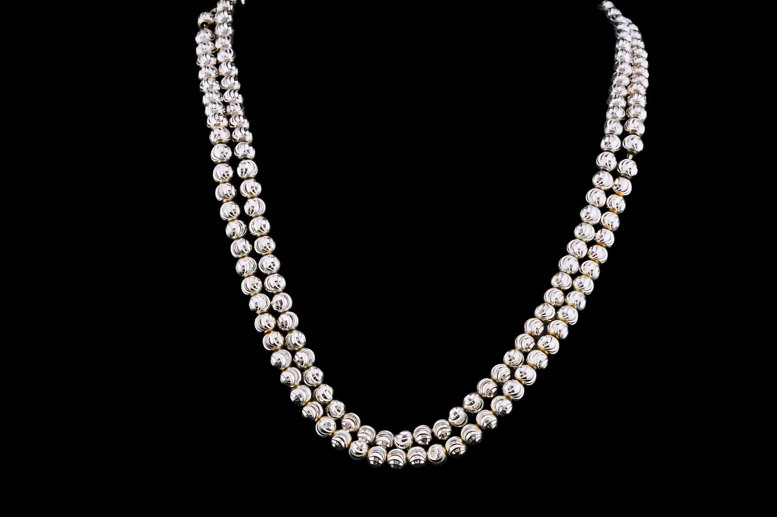 Italian Solid 14K White Gold 24" Ball Bead Necklace: Italian Solid 14K White Gold 24" Ball Bead Necklace - Classic and versatile, this elegant necklace is crafted in solid 14K white gold and composed of polished spherical ball beads that create a sleek,