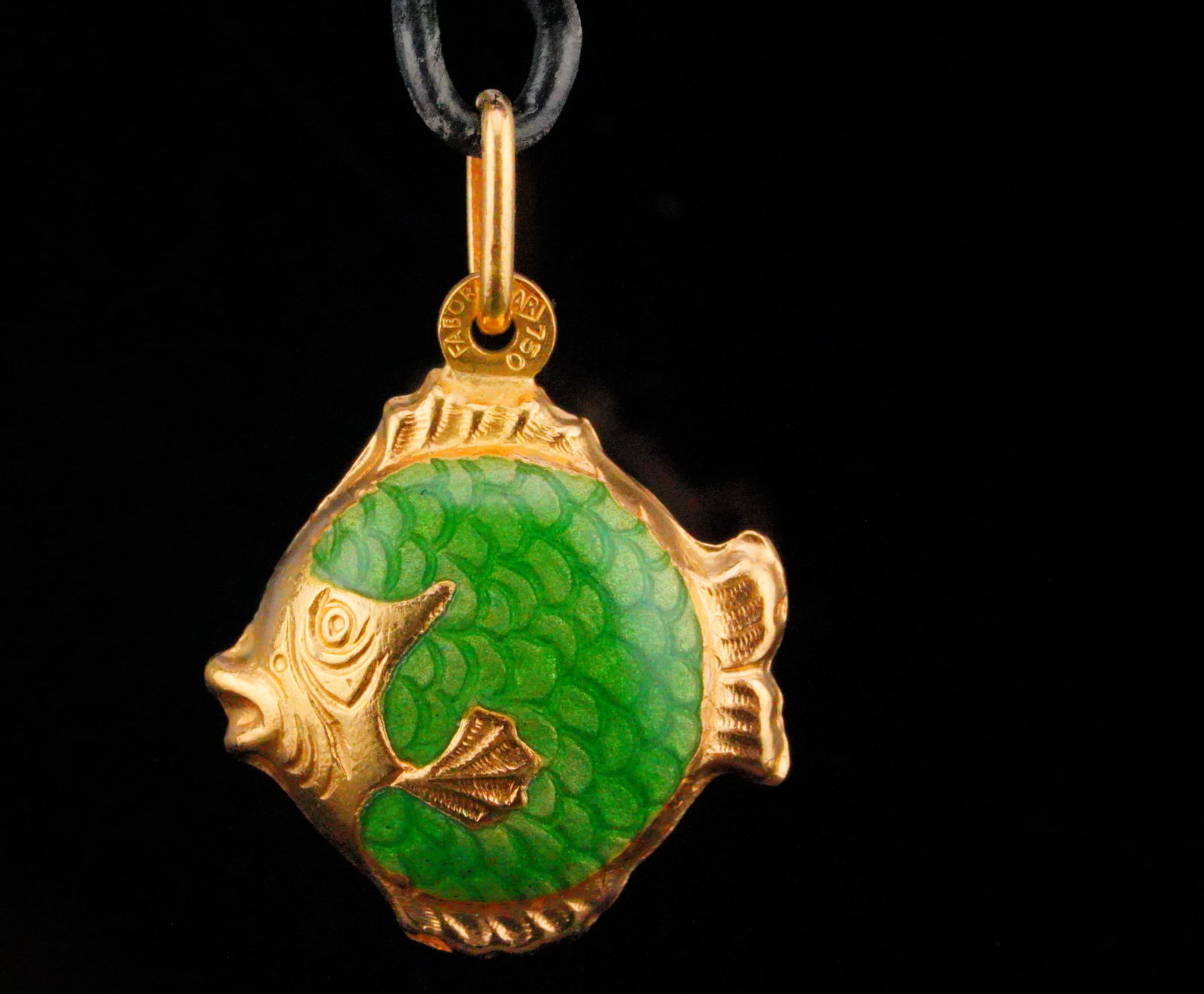 Fabor Italy Vintage 18K and Enamel Fish Pendant: Fabor Italy Vintage 18K Yellow Gold and Enamel Fish Pendant - This vintage Fabor Italy pendant is crafted in 18K yellow gold and designed as a stylized fish with vibrant enamel accents that highlight