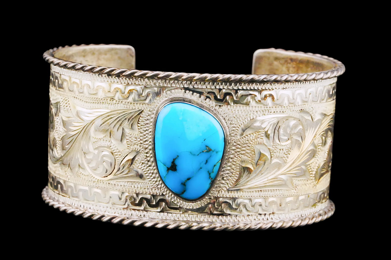 Silver King Sterling Silver and Turquoise Cuff Bracelet (1 of 5)