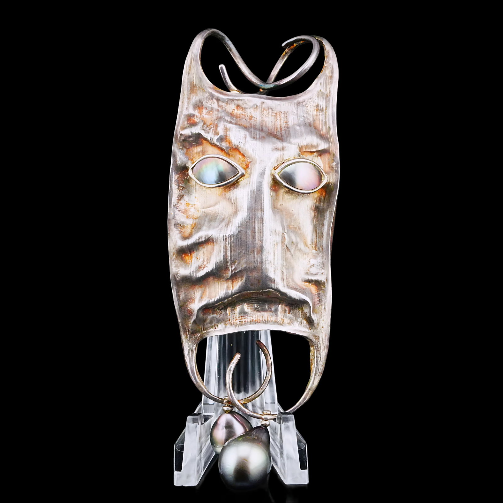 Gilbert Albert Tahitian Pearl and Sterling Silver Pendant: Gilbert Albert 10mm-15mm Tahitian Pearl and Solid Sterling Silver 4" Pendant - This unique pendant was made by Gilbert Albert and was crafted in solid sterling silver. The pendant has a free form desi