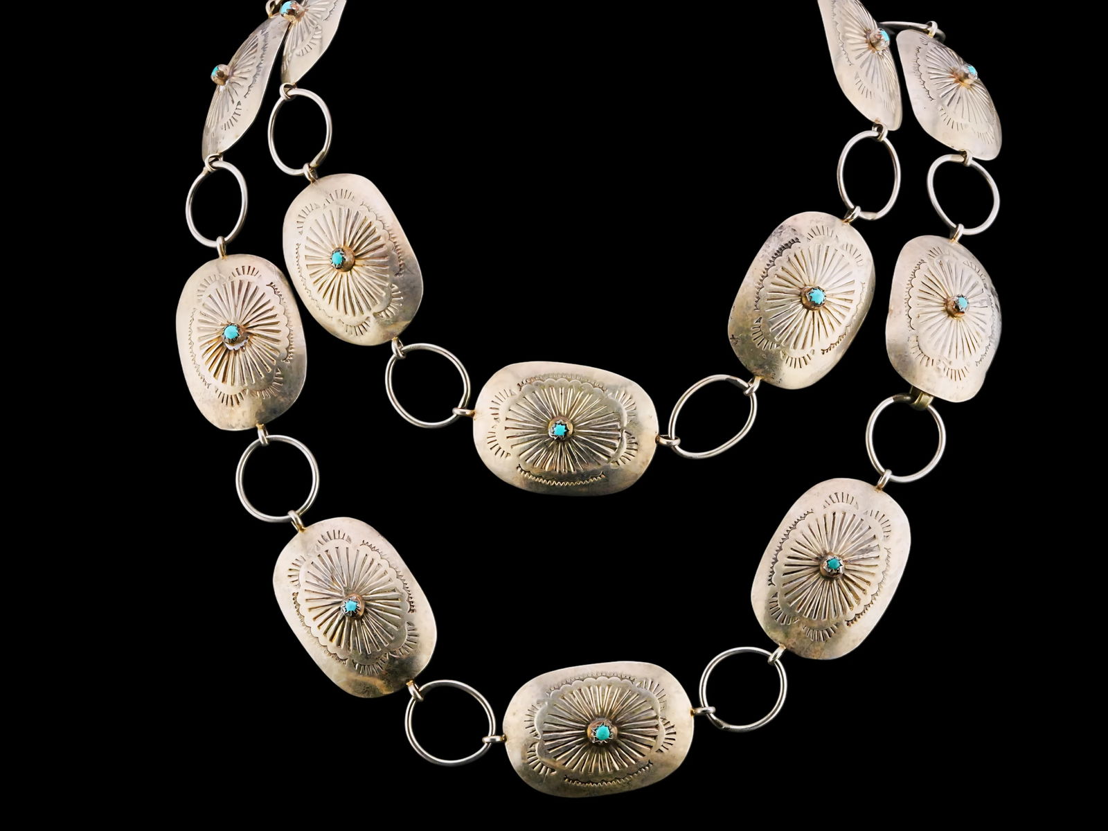 Native American Sterling and Turquoise Concho Belt (1 of 4)