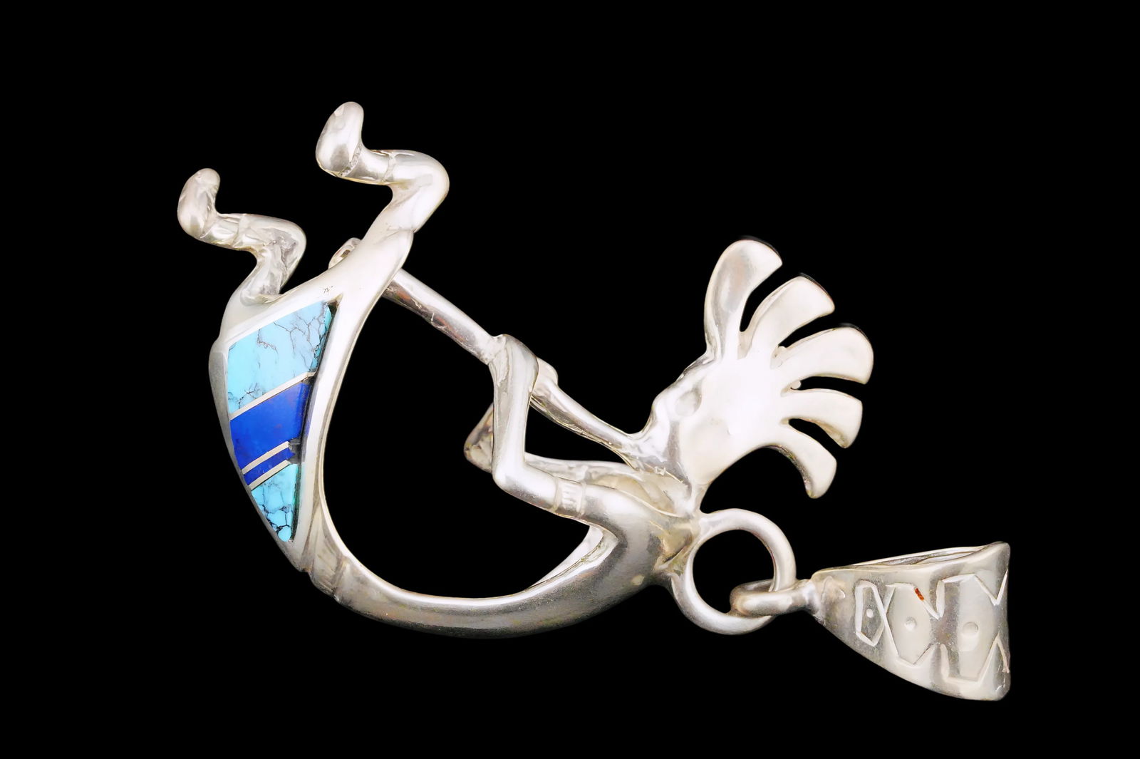 Sterling Silver, Turquoise and Lapis 2.5" Pendant (1 of 2)