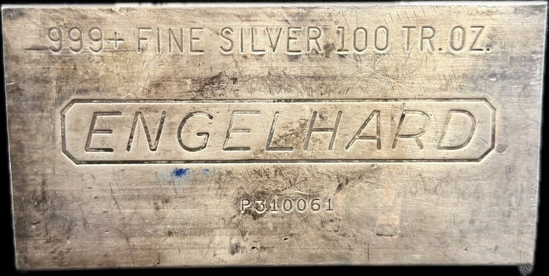 Engelhard 100 Troy Ounce 999+ Fine Silver Bar (1 of 3)
