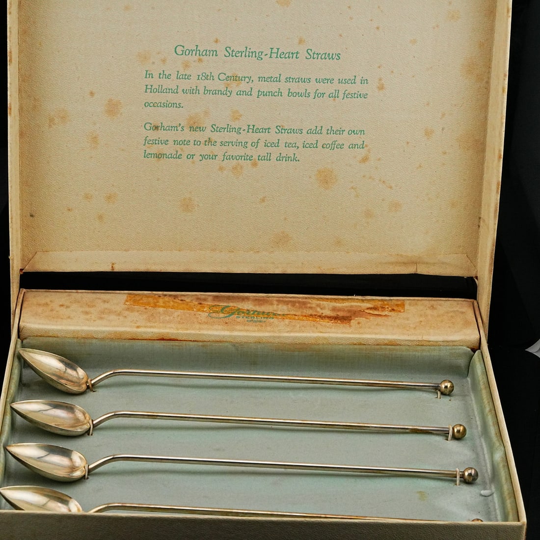 Gorham Set of (4) Sterling Silver Heart Straws Set (1 of 4)