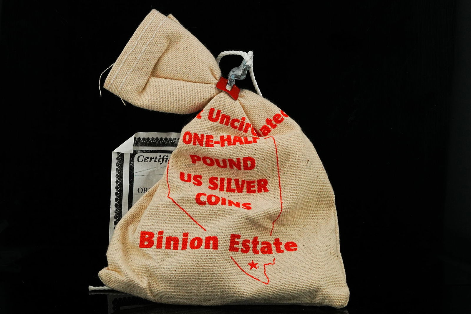 Authentic Binion Silver Hoard Sealed Half-Pound Bag of Silver: Authentic Binion Silver Hoard Sealed Half-Pound Bag of Silver W/COA - Offered here is an exceptional and seldom-seen relic from the legendary Binion Silver Hoard, a sealed half-pound bag of silver, co
