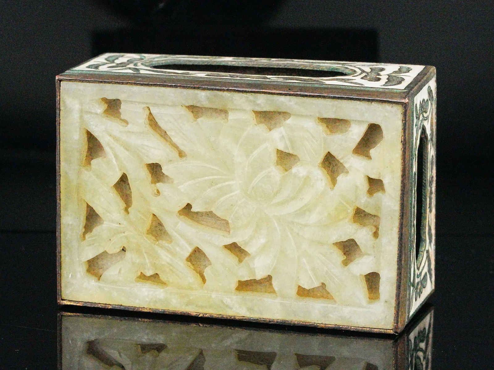 Antique Chinese Jade, Brass and Enamel Match Box Cover (1 of 4)