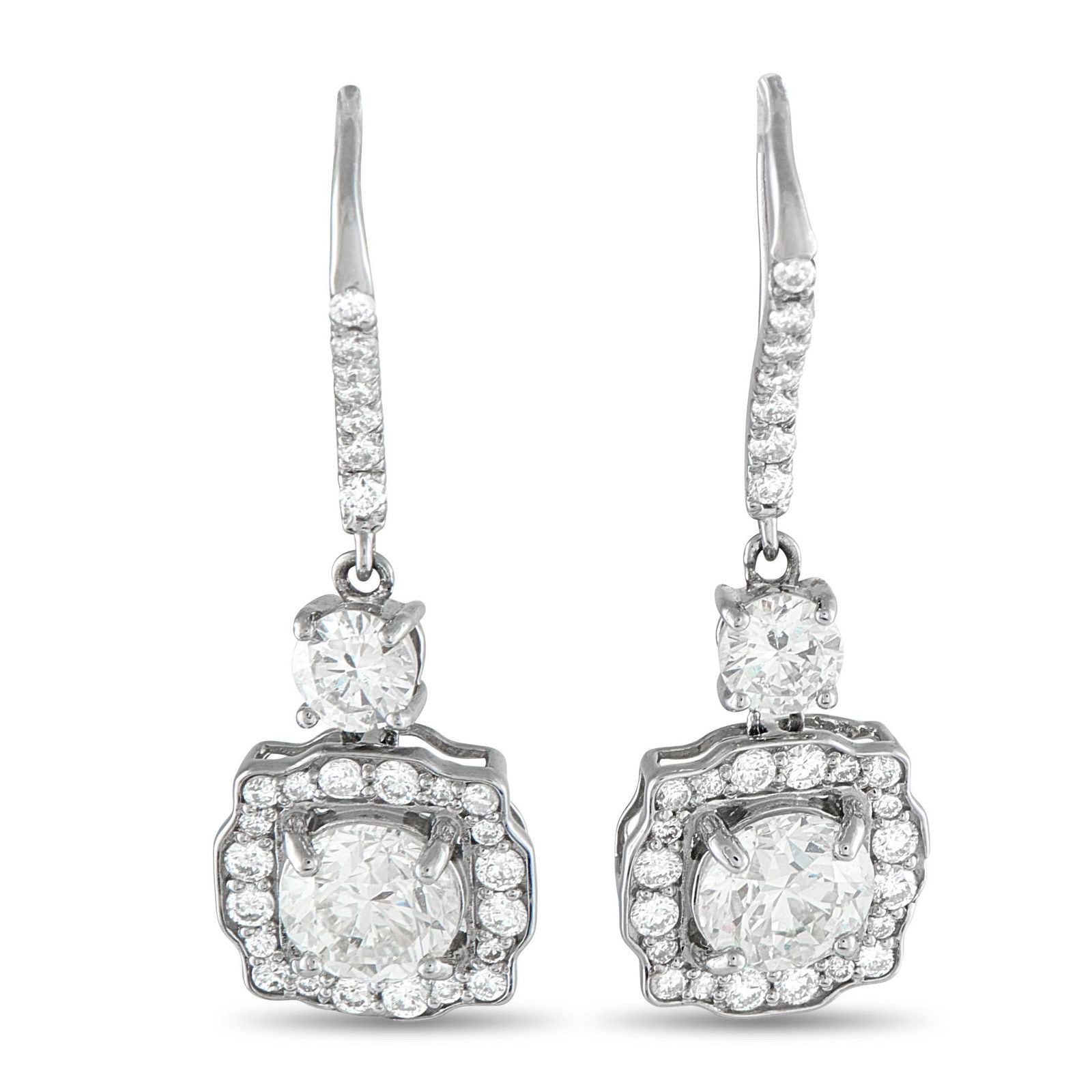 3.30ctw Diamond and Platinum 1.20" Drop Earrings (1 of 3)